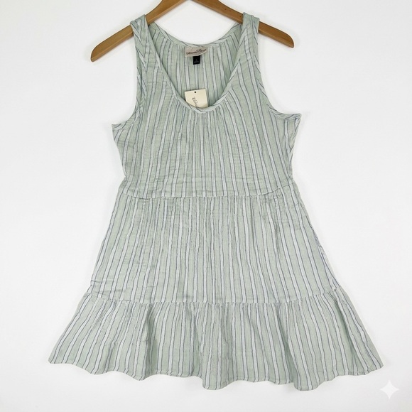 Universal Thread Dresses & Skirts - Universal Thread Light Green Striped Sleeveless Tiered Dress Boho Coastal Size S